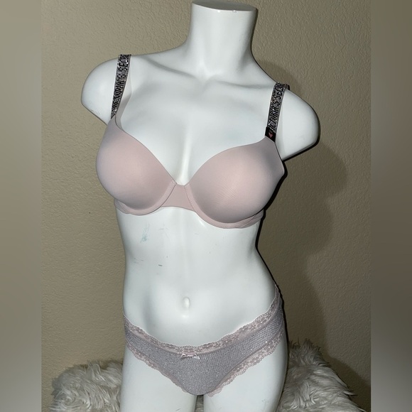 Victoria's Secret Other - Victoria Secret Shine Strap Bra VS Taupe Shine Strap Rhinestone Panty Set 🆕 🪩